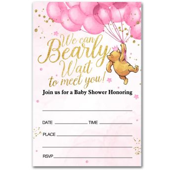 Winnie the Pooh Pink Baby Shower Invitations Baby Shower Party Invitations Winnie the Pooh Baby Girl Invites Cards (20 Cards