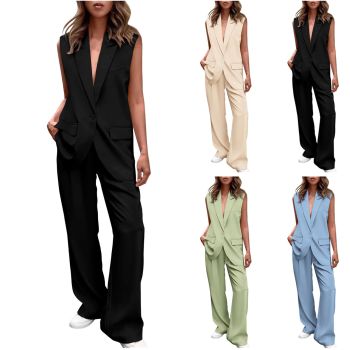2 Piece Sets For Women Going Out Summer Sleeveless V Neck Button Down Tank Top Wide Leg Pants Business Casual Oufits