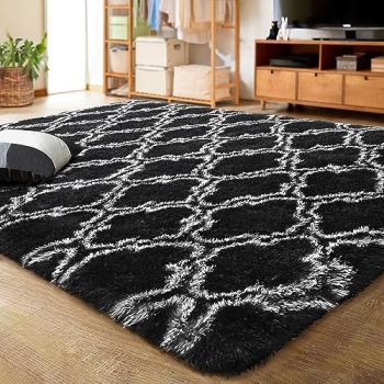 Luxury Shag Area Rug 5x8 Feet Geometric Plush Fluffy Rugs