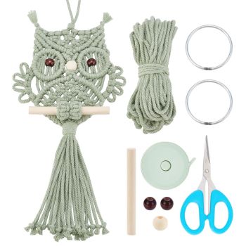 DIY Macrame Green Owl Wall Hanging Tapestry Kit Handmade Macrame Owl Kit Boho Bohemian Hand Woven Macrame Wall Hanging Decor for Living Room Bedroom