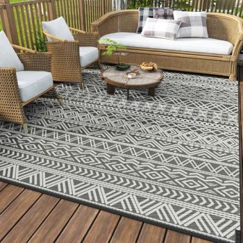 -Outdoor Rug Carpet Waterproof 6x9 ft Reversible Patio Rug RV Camping Rug-Plastic Straw Rug Outside Indoor Outdoor Area Rug for Patio Deck Balcony Picnic Beach Outdoor Decor Boho Grey