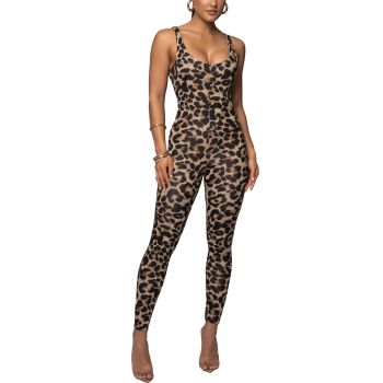 Leopard Print One Piece Jumpsuits for Women Elegant Bodycon Rompers Sexy Club Workout Full Bodysuit (leopard