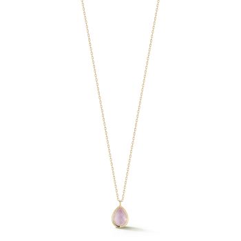 , 14kt Bezel Pear Drop Necklace, Pink Topaz