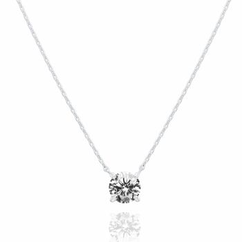 14K Gold Plated Crystal Solitaire 1.5 Carat (7.3mm) CZ Dainty Choker Necklace