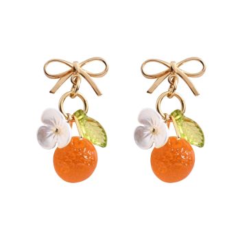 Orange Earrings Fruit Food Bow Stud Earrings Cute 14K Gold Plated Stud Dangle Earrings For Women White Pearl Flower Dangling Earrings Bow