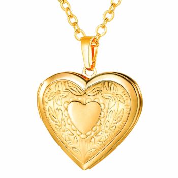 Women Girls 18K Gold Plated Heart Photo Locket Pendant Necklace