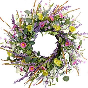 Idyllic 20 Inch Spring Summer Wild Flower Artificial Daisy Front Door Wreath