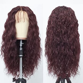 Wine Red Wet and Wavy Long Loose Curly Wave Synthetic Heat Resistant Fiber Burgundy Hair Wig Natural Hairline