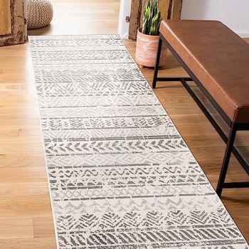 Geometric Boho Perfect for high Traffic Areas of Your Living Room,Bedroom,Home Office,Kitchen Runner Rug 2' x 7' Gray