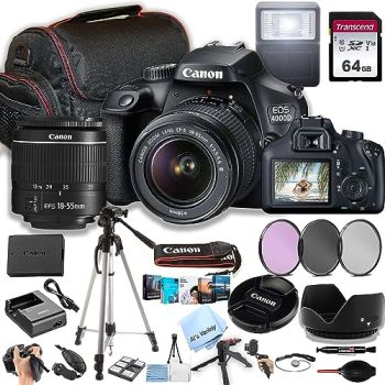 EOS 4000D / Rebel T100 DSLR Camera w/EF-S 18-55mm F/3.5-5.6 Zoom Lens + 64GB Memory