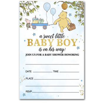 Winnie the Pooh Baby Shower Party Invitations Baby Boy Pooh Bear Baby Shower Party Invites (20 Cards