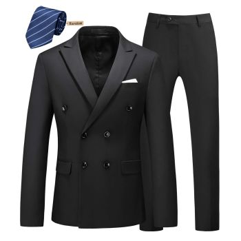 Mens Double Breasted Suit 2 Piece Slim Fit Blazer and Pants Tuxedo for Prom Wedding US Size Blazer 38/Pants 34 Black