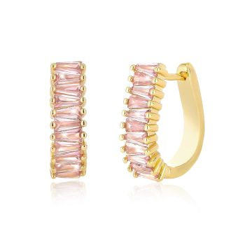 Pink Chunky Gold Earrings for Women Trendy,Gorgeous Gold Plated CZ Statement Drop Dangle Earrings,Rhinestone Hoop Earrings Jewelry