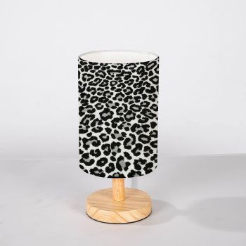Minimalist Bedside Table Lamp Leopard Pattern Leopard Print Animal Print Illustration Solid Wood Nightstand Lamp Bedside Desk Lamp Wood Base Flaxen Fabric Shade for Bedroom Living Room