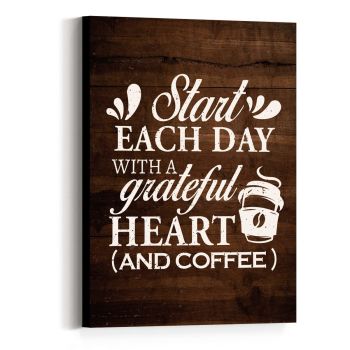Retro Style Coffee Quote Srart Each Day With a Grateful Heart and Coffee Canvas Prints Wall Art-Coffee Signs Wall Art-Coffee Bar Wall Decor Accessories-Coffee Lovers Gift for Women and Men