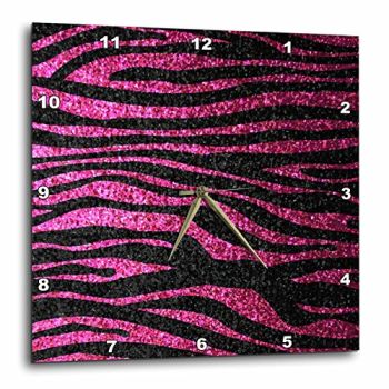 DPP_113174_3 Hot Pink and Black Zebra Print Faux Bling Photo Not Actual Glitter Fancy Diva Girly Sparkly Sparkles Wall Clock