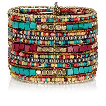 Bohemian Multi-Colored Beaded Cuff Bracelets for Women Collection (Teal/Red/Cube)
