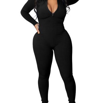 Sexy Jumpsuits for Women One Piece Bodycon Long Sleeve Tummy Control V Neck Casual Ribbed Unitard Pants Rompers Bodysuits Workout Athletic Outfits Spring 2024