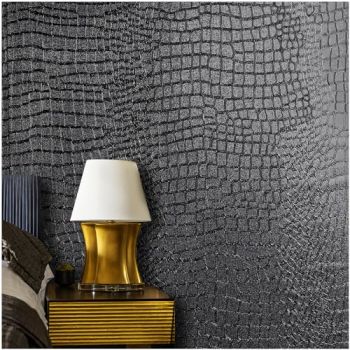 Black Peel and Stick Wallpaper Removable Crocodile Wallpaper Self Adhesive 15.7" X 118" Embossed Easy Peel Off Wallpaper Contact Paper Textured Wallpaper for Cabinet Bedroom