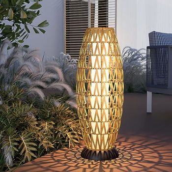 29-in Outdoor Solar-Powered Woven Resin Wicker Boho Lantern Floor Lamp