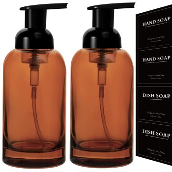 2 Pack Foaming Soap Dispenser Thick Glass Foam Hand Soap Dispenser for Bathroom or Kitchen Sink