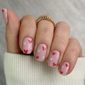 24Pcs Heart Press on Nails Short Square