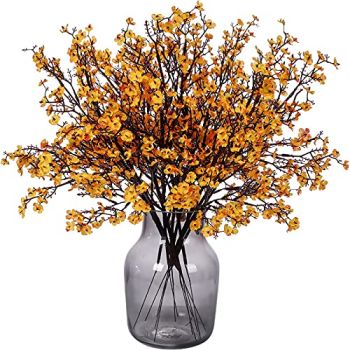 6 Pcs Faux Flower Fake Babys Breath Flower Bulk Artificial Gypsophila Bouquet Silk Floral for Home Kitchen Bedroom Festival Wedding Xmas Party Decor (Orange)
