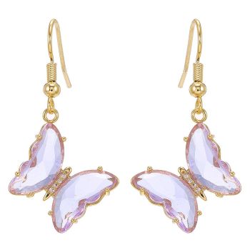 CZ Butterfly Glass Drop Dangle Earrings for Women Teen Girls 925 Sterling Silver Post Pin Cubic Zirconia Gold Plated Hypoallergenic Nickel Free Cute Charms Dangling Stud Earring Dainty Dainty