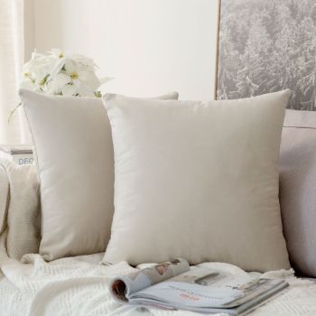 Pack of 2 Velvet Pillow Covers Decorative Square Pillowcase Soft Solid Cushion Case for Spring Sofa Bedroom Car 26x26 Inch Cream White