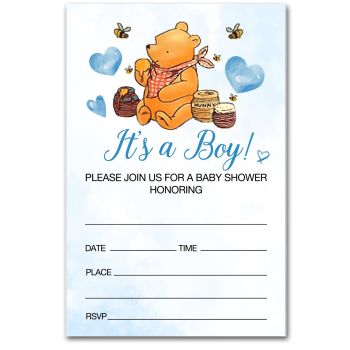 Winnie the Pooh It's a Boy Baby Shower Party Invitations Baby Boy Pooh Bear Baby Shower Party Invites (20 Cards