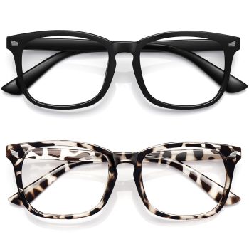 Unisex Stylish Nerd Non-prescription Glasses Clear Lens Eyeglasses Fashion Nerd Glasses Frames Fake Eye Glasses (2 PACK Leopard Black Frame)