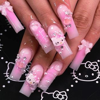 24Pcs Pink Coffin Nails Press on Nails Long Coffin Fake Nails