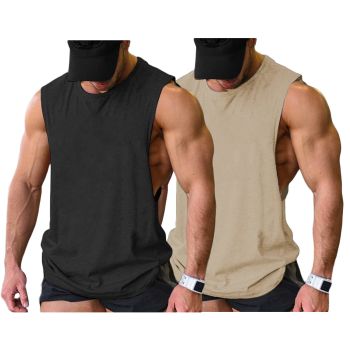 Men 2 Pack Gym Tank Tops Athletic Workout Fitness Bodybuilding T Shirts