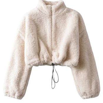 Womens Oversized Sweatshirts Zip Up Fluffy Fuzzy Fleece Cropped Sweatshirt Sherpa Jackets(-Apricot-M)