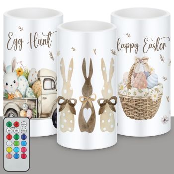 3 Pcs Brown Easter Flameless Candles Happy Easter Brown Bunny LED Candles Easter Flameless Candles