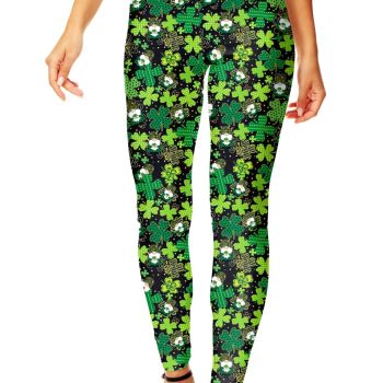 Women's St. Patrick's Day Legging Green Shamrock Clover Pants Festival Irish Printed Leggings L