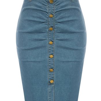 Denim Pencil Skirt for Women Ruched Bodycon Jeans Skirt