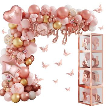 134pcs Rose Gold Balloons Baby Shower Decorations for Girl Baby Boxes