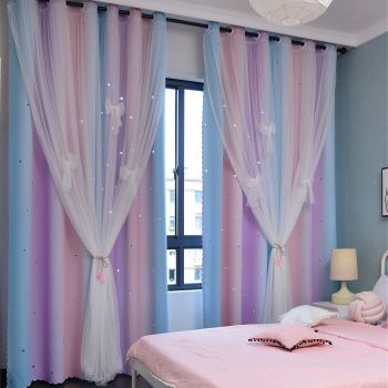 Curtains for Girls Bedroom Kids Room Curtain Colorful Window Nursery Curtain 63 inches Length Room Darkening Grommet 2 Layers (Pink Purple