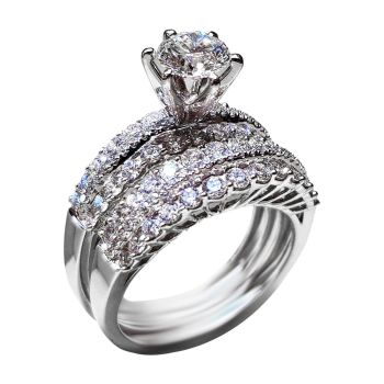2Pcs Diamond Rings Set for Wedding,Fashion Versatile Accessory Artificial Diamond Rings Set for Women and Men,Cubic Zirconia Rose Diamond Rings Set for Wedding,Engagement,Anniversary (5)