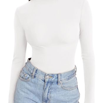 Women's Mock Turtle Neck Tops Long Sleeve Tight Basic Double Lined Thermal Underwear Shirt Fall Clothes(White Large)