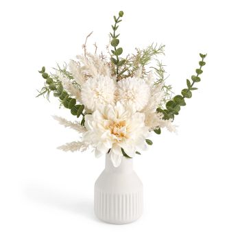 Small Artificial Flowers in Ceramic Vase 13.7" Centerpieces Coffee Table Decor