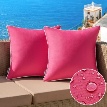 Pack of 2 Outdoor Waterproof Pillow Covers Decorative Farmhouse Throw Pillow Covers Square Solid Color Couch Pillow Covers Spring for Patio Tent Bed Sofa Living Room 18x18 Inch Hot Pink