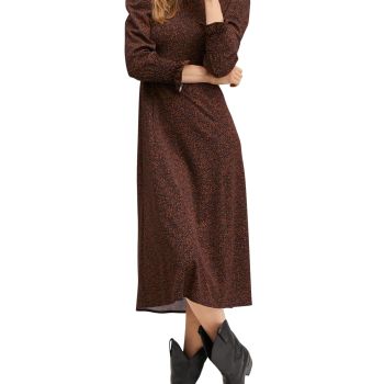 MNG Womens Black Stretch Slitted Smocked Printed Balloon Sleeve Round Neck Midi Sheath Dress 16