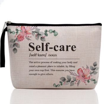 Self Care Definition Makeup Bag Gifts for Women Boss Coworker Friends Therapist Inspirational Motivational Mental Health Cosmetic Bag Zipper Pouch Bag Travel Toiletry Bag for Birthday Christmas