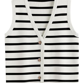 Vest for Women Striped Dressy Tops Cropped Tank Tops 2024 Summer Sleeveless Button Up Cardigan Sweater Vests