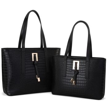 2pcs Tote Handbag Purse Set for Women Large Fashion Satchel Shoulder Bag MWC2-287BK