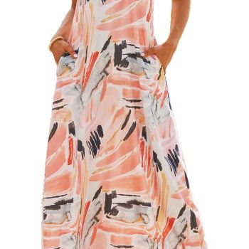 Women's Summer Casual Maxi Dresses Spaghetti Strap Sleeveless Floral Printed Long Dresses(L,Pastel Print)