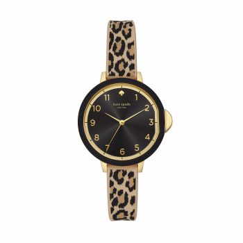 Kate Spade New York Women's Park Row Black and Gold Leopard Silicone Band Watch (Model: KSW1485)