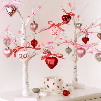 Valentines Day Decor 2 Pack Lighted Birch Tree